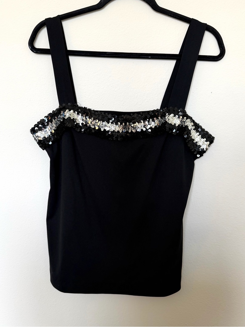 Vintage Teddi of California Sequin Trim Tank Top Black Y2K Medium